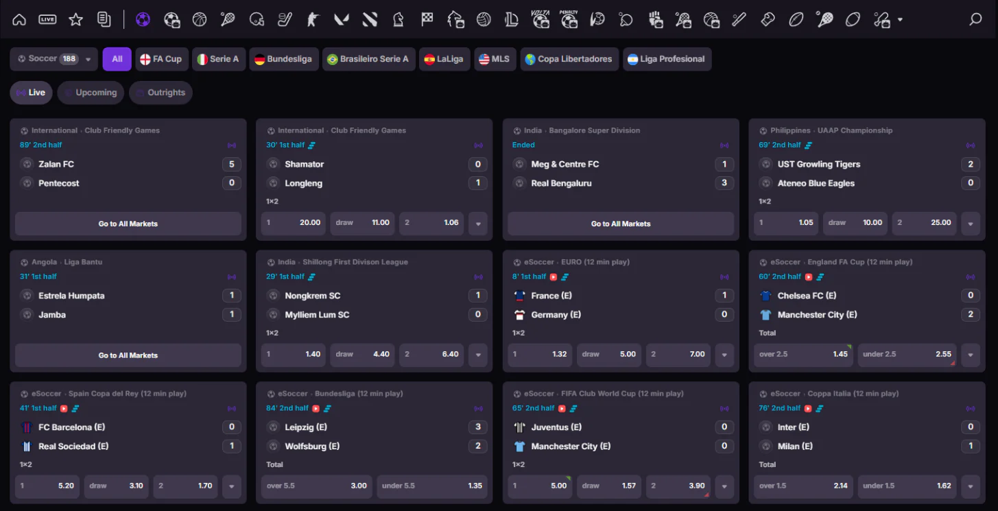 WoolBet sportsbook met live voetbalwedstrijden, actuele scores en wedodds